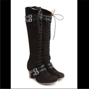 John Fluevog Black Lace-Up Knee-High Boots
